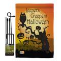 Gardencontrol 13 x 18.5 in. Jeepers Creepers Fall Halloween Vertical Dbl Sided Mini Garden Flag Set w/Banner Pole GA4120187